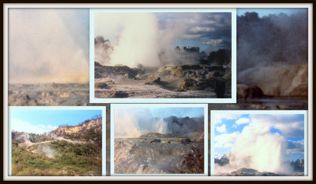 New Zealand was a fascinating place to visit.  This collage shows the Hot Springs at Rotorua where there is also a Maori Village. &ldquo;The volcanic zone of Rotorua and Taupō is famous for its mud pools that bubble like porridge, geysers spurting steam, and cascading terraces, which form as minerals from the hot springs precipitate on the rocks. Whakarewarewa has 500 hot springs and seven geysers. New Zealand’s largest geyser is Pōhutu, reaching 20 metres or more. Thousands of people visit every year. The only other place where you can see such big geysers is Yellowstone National Park in the USA. (teara.gov.nz)